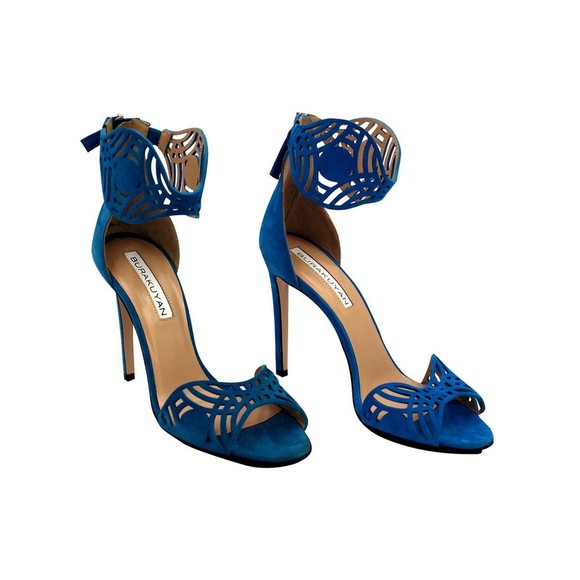 Burak Uyan Blue Suede Laser Cut Heels 39.5 - Picture 2 of 2